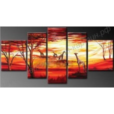 Модульная картина из 5 секций: африканские жирафы, выполненная маслом на холсте